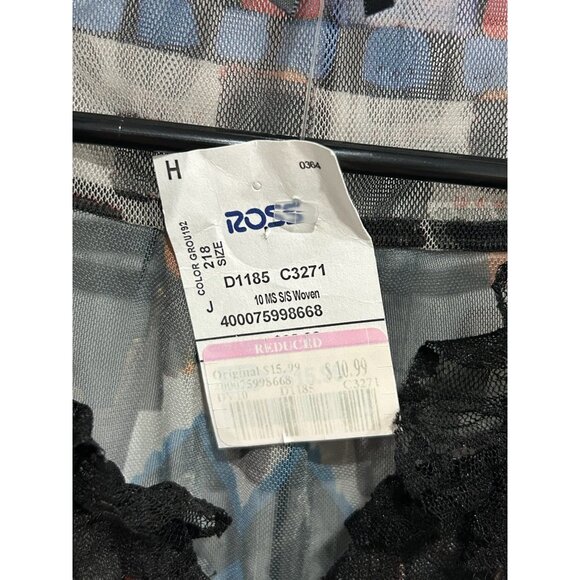 Lapis Sheer Lace Trim Button Front Blouse Black Multi Sz Large Whimsigoth NWT - Picture 8 of 10